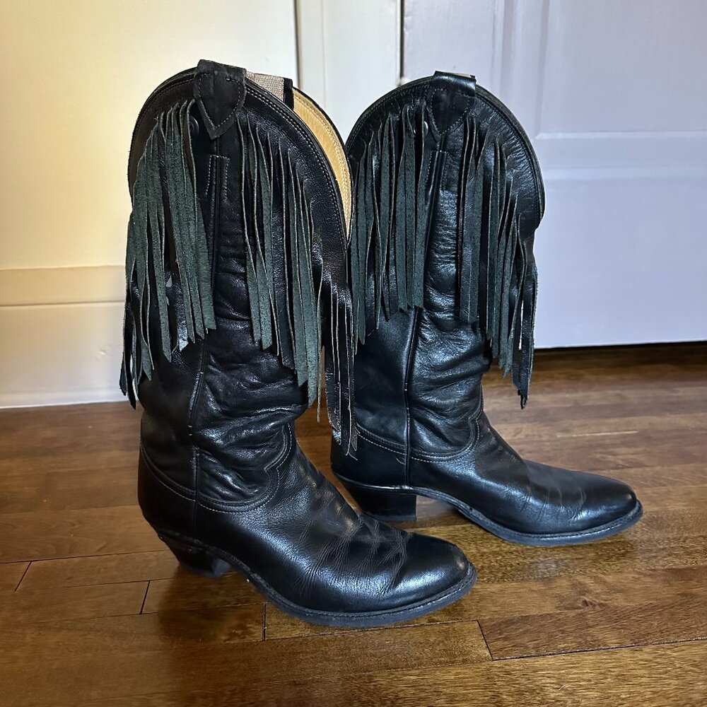 VTG Chippewa Harley Davidson Black Fringe Leather Boots 7